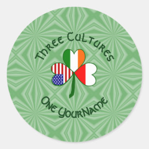 Sticker Rond Drapeau Shamrock personnalisé Américain Irlandais 