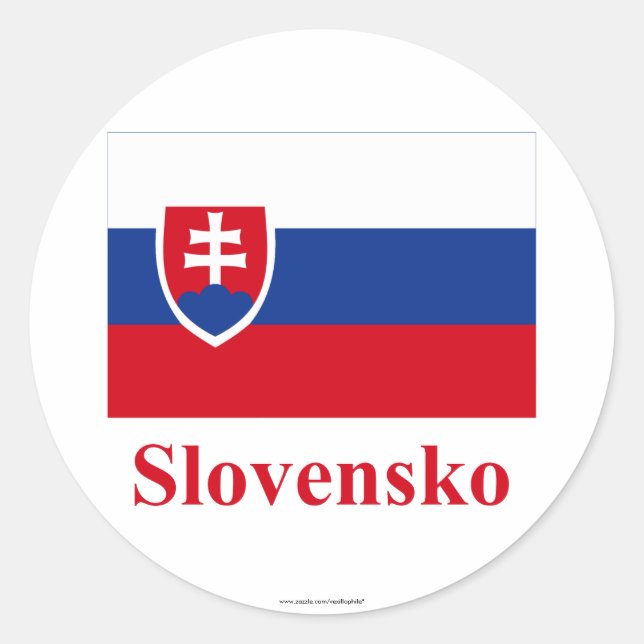 Sticker Rond Drapeau Slovaquie avec nom en slovaque (Devant)