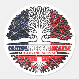 Sticker Rond Drapeau suisse France Arbre