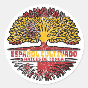 Sticker Rond Drapeau Tonga Tongan Espagne Arbre espagnol