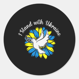 Sticker Rond Drapeau Tournesol Ukrainien Dove Ukraine I stand w