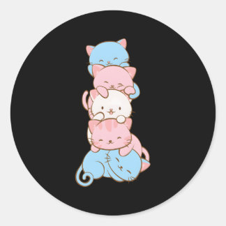 Sticker Rond Drapeau Trans Pride Kawaii Chat Transgenre