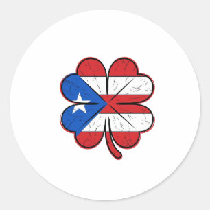 Sticker Rond Drapeau Trèfle de Porto Rico Gravure Vintage Vecte