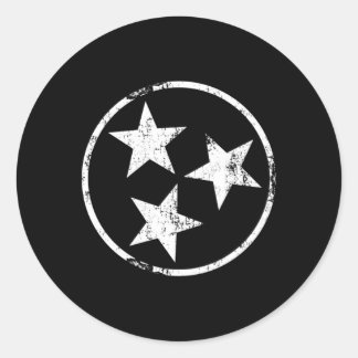 Sticker Rond Drapeau Tri Star Tn Distorsion White Tennessee Sta