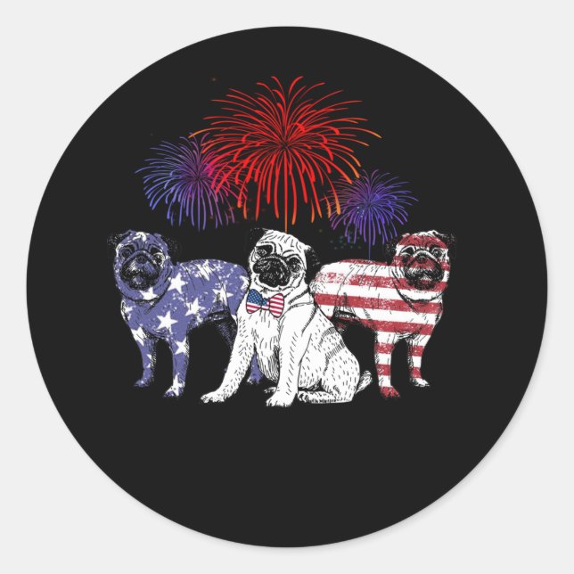 Sticker Rond Drapeau trois Pitbulles avec USA (Devant)