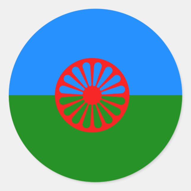 Sticker Rond Drapeau tzigane romani officiel (Devant)