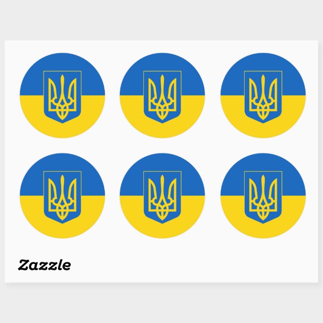 Sticker Rond Drapeau ukrainien avec armoiries (Feuille)