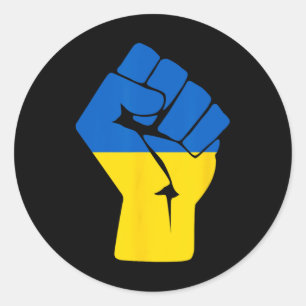 Sticker Rond Drapeau ukrainien Ukraine Solidarité Poing levé de