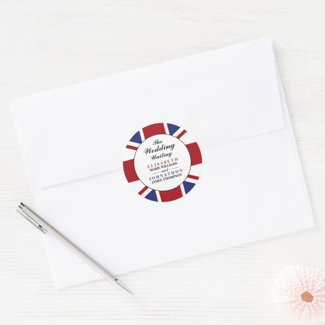Sticker Rond Drapeau Union Jack Mariage britannique (Enveloppe)