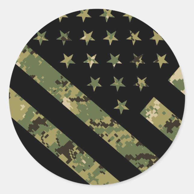 Sticker Rond Drapeau US du Camouflage numérique militaire (Devant)