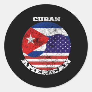 Sticker Rond Drapeau Us Et Cuba Demi Cubain Demi Américain