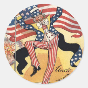 Sticker Rond Drapeau US Fireworks Pétarreur Uncle Sam