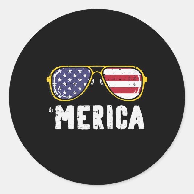Sticker Rond Drapeau US Sunglass Merica Memorial Day Patriotes  (Devant)