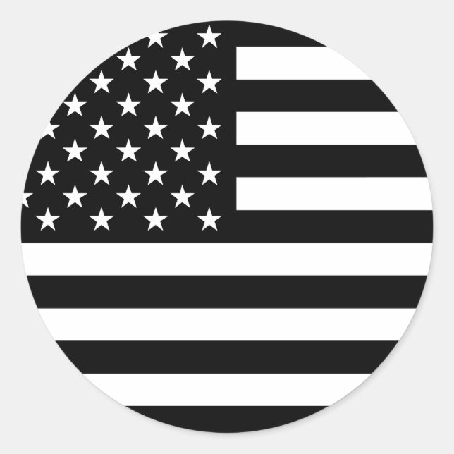 Sticker Rond Drapeau USA - Crayon noir et blanc (Devant)