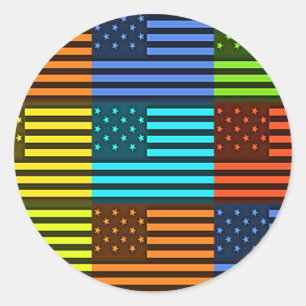 Sticker Rond Drapeau USA multicolore à damiers vectoriel art mo