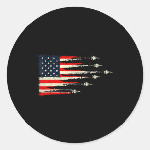 Sticker Rond Drapeau Usa Rouge Blanc Bleu Patriotique Avions De