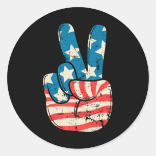 Sticker Rond Drapeau Usa Signe De Paix Main 4 Juillet Patriote