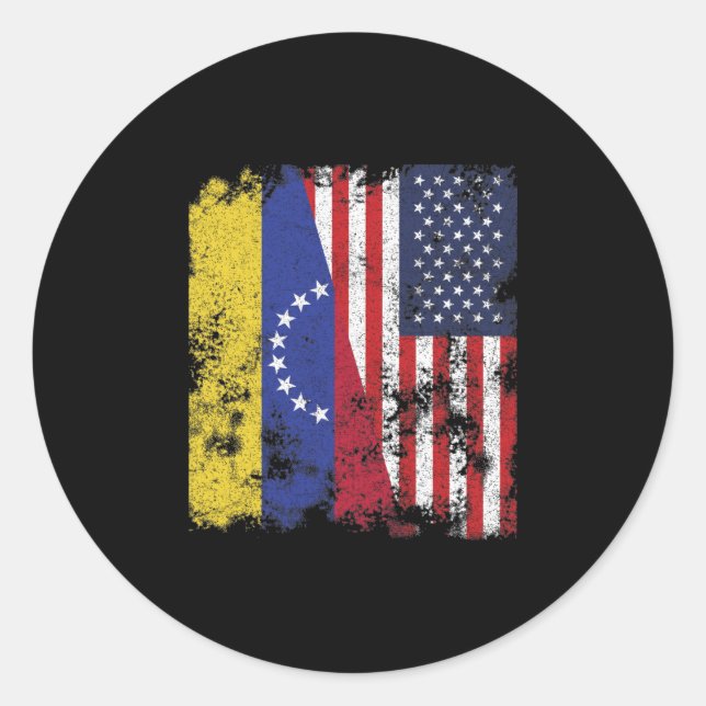 Sticker Rond Drapeau Venezuela USA - Demi-Américain (Devant)