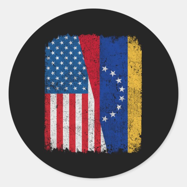 Sticker Rond Drapeau Vénézuélien Américain Moitié Usa Venezuela (Devant)
