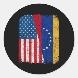 Sticker Rond Drapeau Vénézuélien Américain Moitié Usa Venezuela