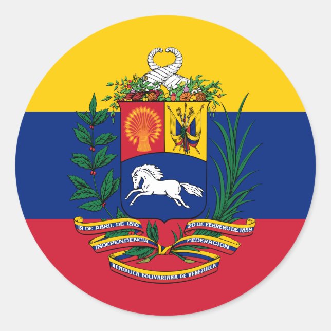 Sticker Rond Drapeau vénézuélien et armoiries, Drapeau du Venez (Devant)