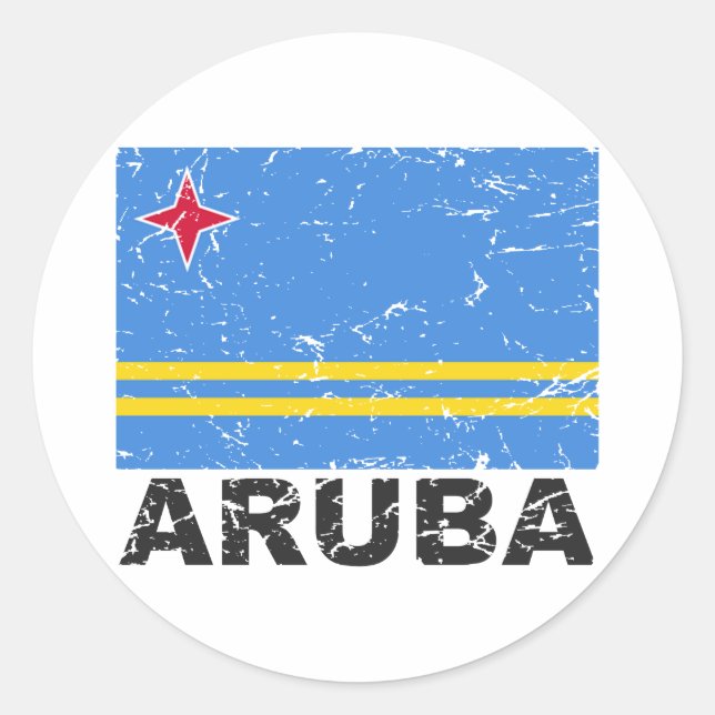 Sticker Rond Drapeau Vintage Aruba (Devant)