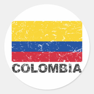 Sticker Rond Drapeau Vintage de Colombie