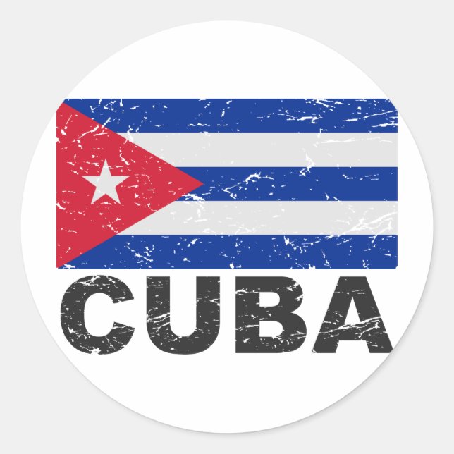 Sticker Rond Drapeau Vintage de Cuba (Devant)