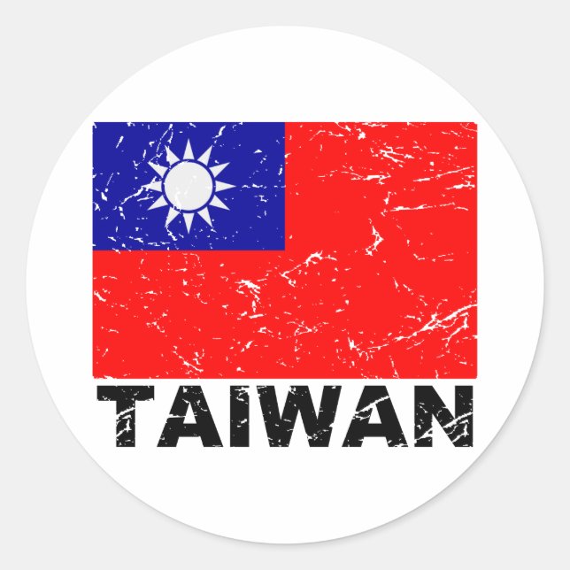 Sticker Rond Drapeau Vintage de Taïwan (Devant)