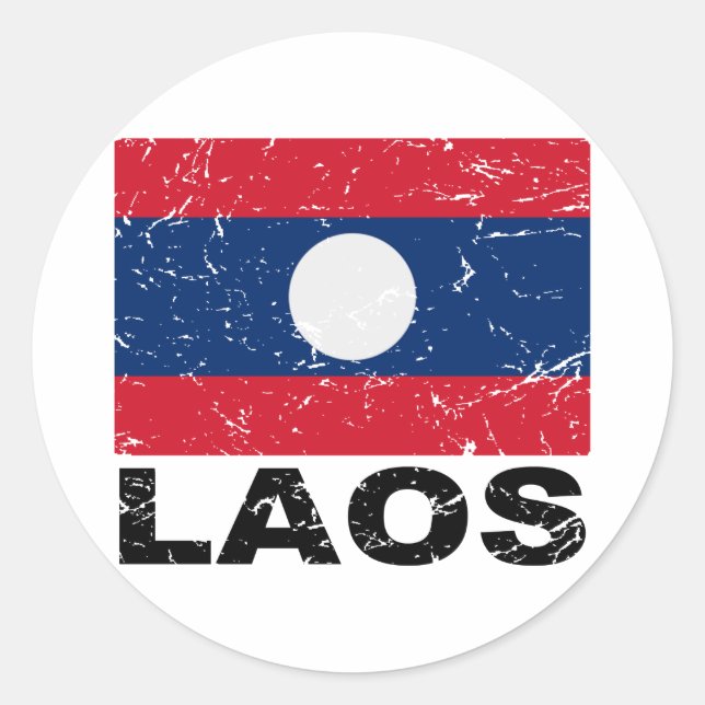 Sticker Rond Drapeau Vintage du Laos (Devant)