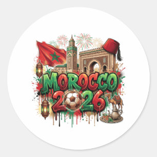 Sticker Rond Drapeau Vintage Marocain Marocain Africain