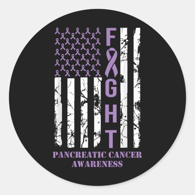 Sticker Rond Drapeau violet ribbon soutien cancer pancréatique (Devant)