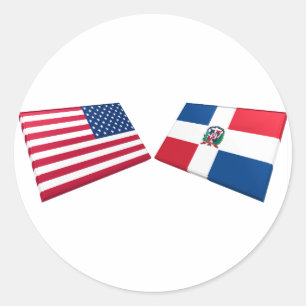 Sticker Rond Drapeaux américains et dominicains