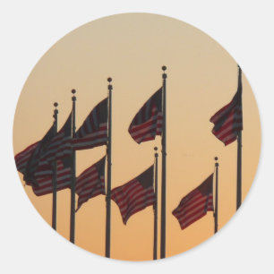 Sticker Rond Drapeaux au coucher du soleil American Patriotic U