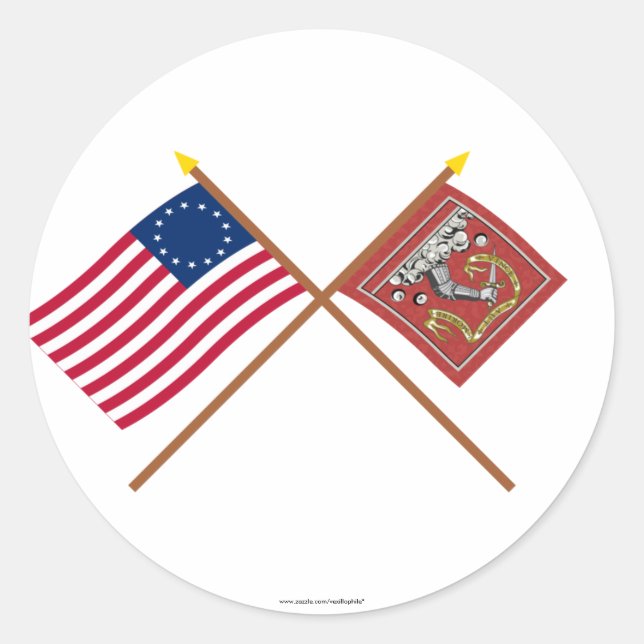 Sticker Rond Drapeaux Betsy Ross et Bedford croisés (Devant)