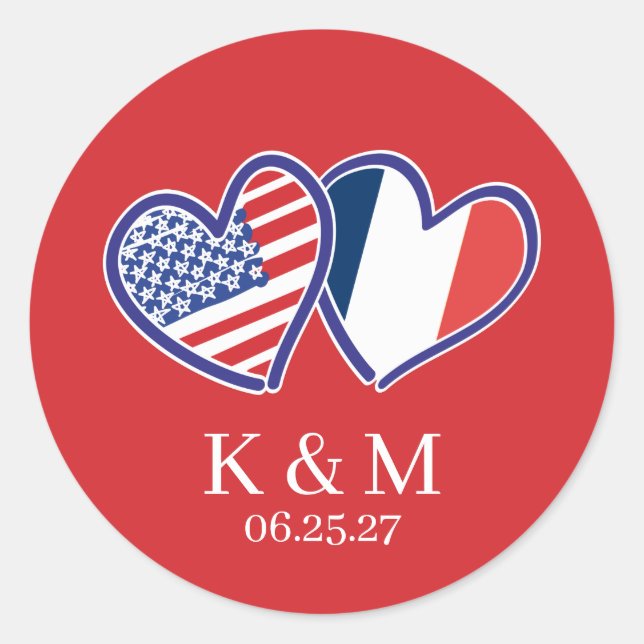 Sticker Rond Drapeaux Cœur Franco-Américains (Devant)