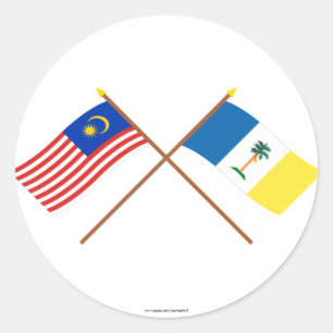 Sticker Rond Drapeaux croisés de la Malaisie et de Penang