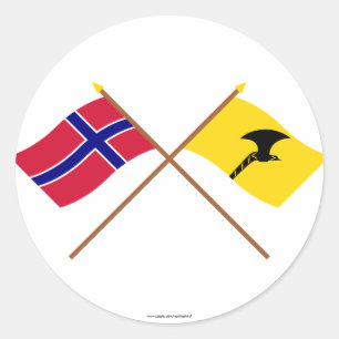 Sticker Rond Drapeaux croisés de la Norvège et du Telemark