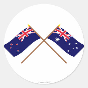 Sticker Rond Drapeaux croisés de la Nouvelle-Zélande et de l'Au