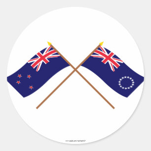Sticker Rond Drapeaux croisés de la Nouvelle-Zélande et des Île