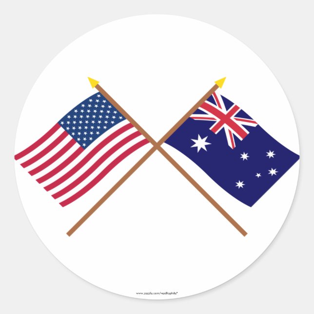 Sticker Rond Drapeaux croisés des États-Unis et de l'Australie (Devant)
