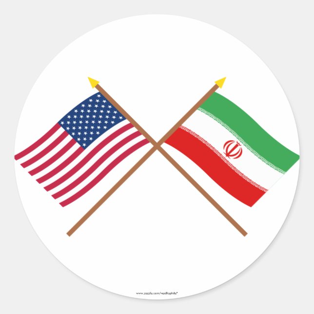 Sticker Rond Drapeaux croisés des États-Unis et de l'Iran (Devant)
