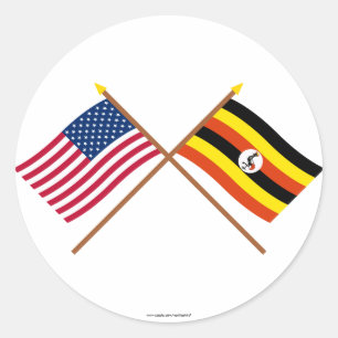 Sticker Rond Drapeaux croisés des États-Unis et de l'Ouganda