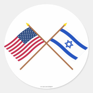 Sticker Rond Drapeaux croisés des États-Unis et d'Israël
