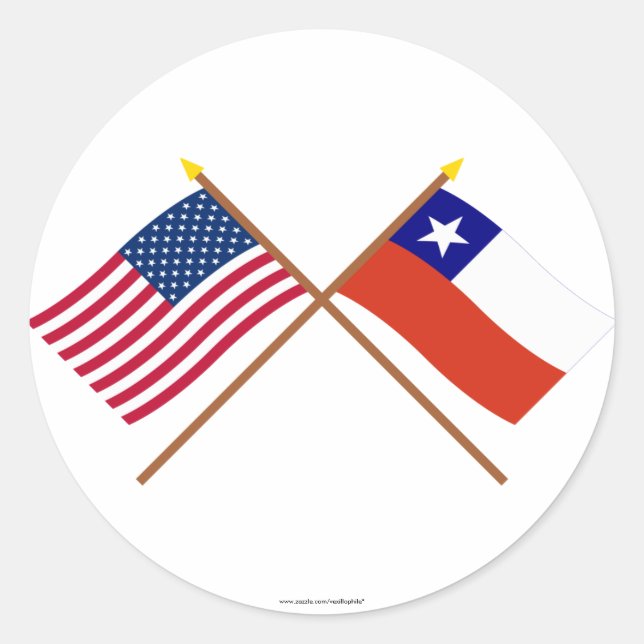 Sticker Rond Drapeaux croisés des États-Unis et du Chili (Devant)