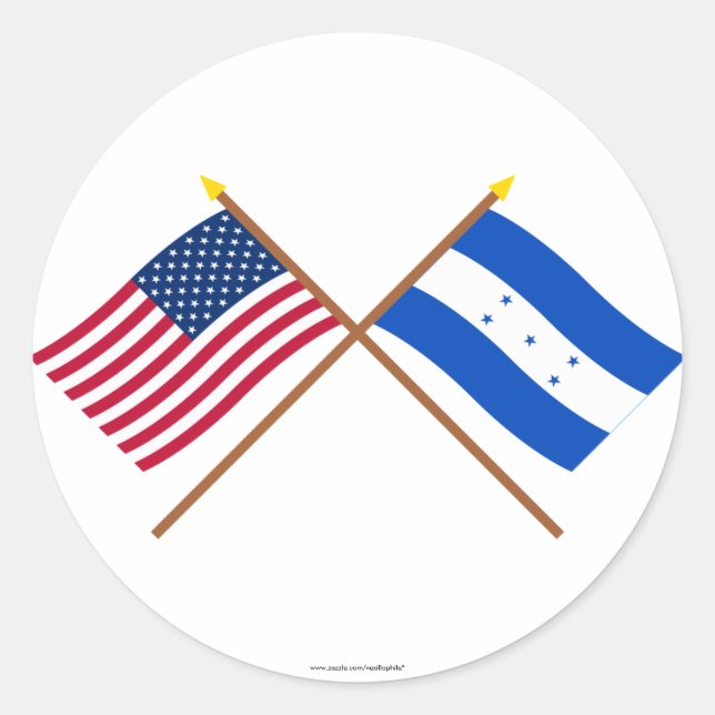 Sticker Rond Drapeaux croisés des États-Unis et du Honduras (Devant)