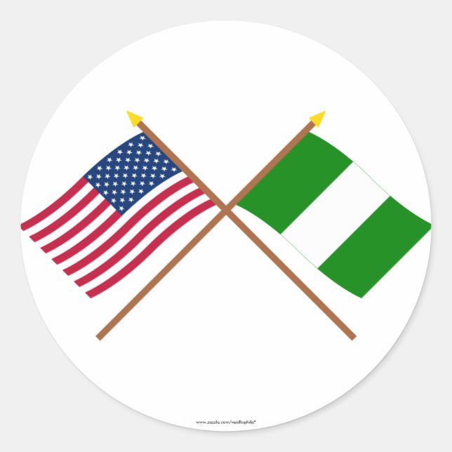 Sticker Rond Drapeaux croisés des États-Unis et du Nigeria (Devant)
