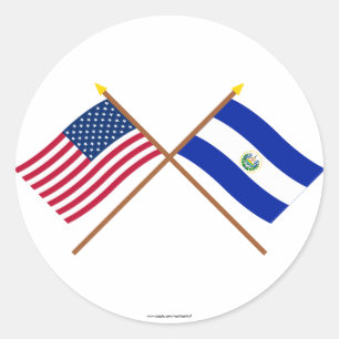 Sticker Rond Drapeaux croisés des États-Unis et du Salvador