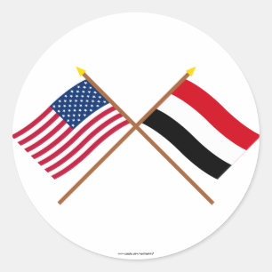Sticker Rond Drapeaux croisés des États-Unis et du Yémen