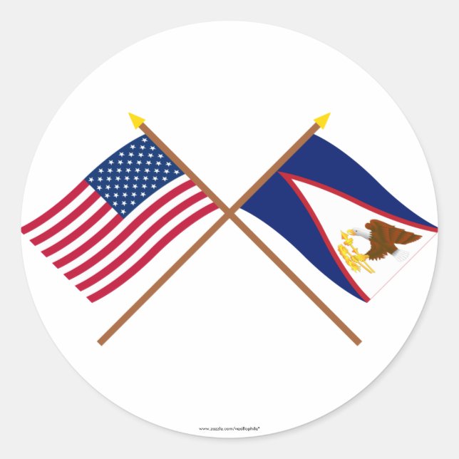 Sticker Rond Drapeaux croisés des Samoa américaines et américai (Devant)